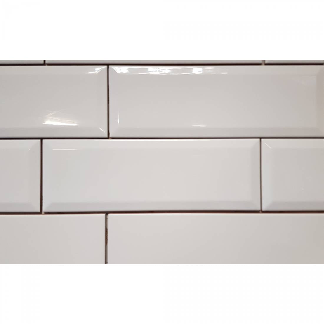 Lustrous White Ceramic Wall Tiles - Biselado 10x30 Gloss Bevelled