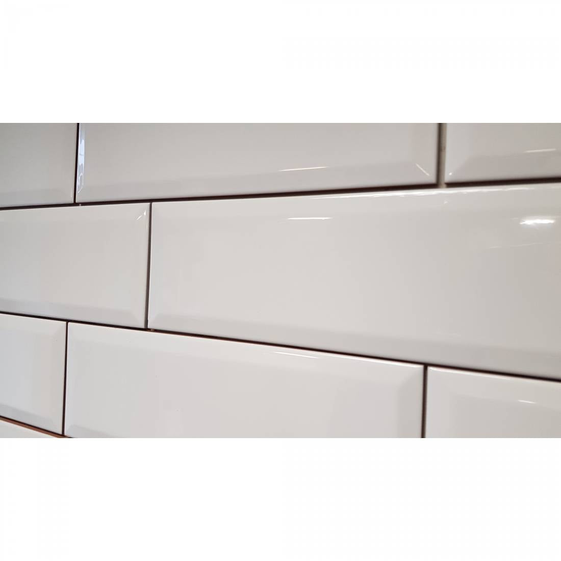 Lustrous White Ceramic Wall Tiles - Biselado 10x30 Gloss Bevelled