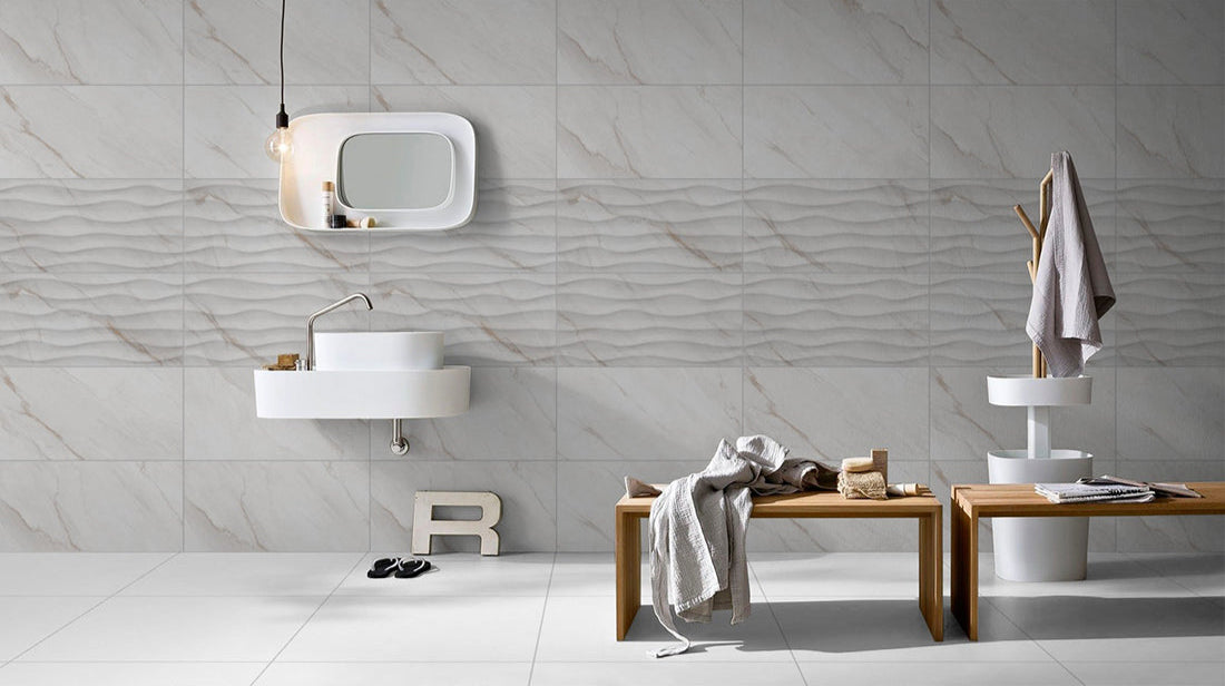 Gleaming Glossy Ceramics: Luxurious White tiles with a Golden Touch