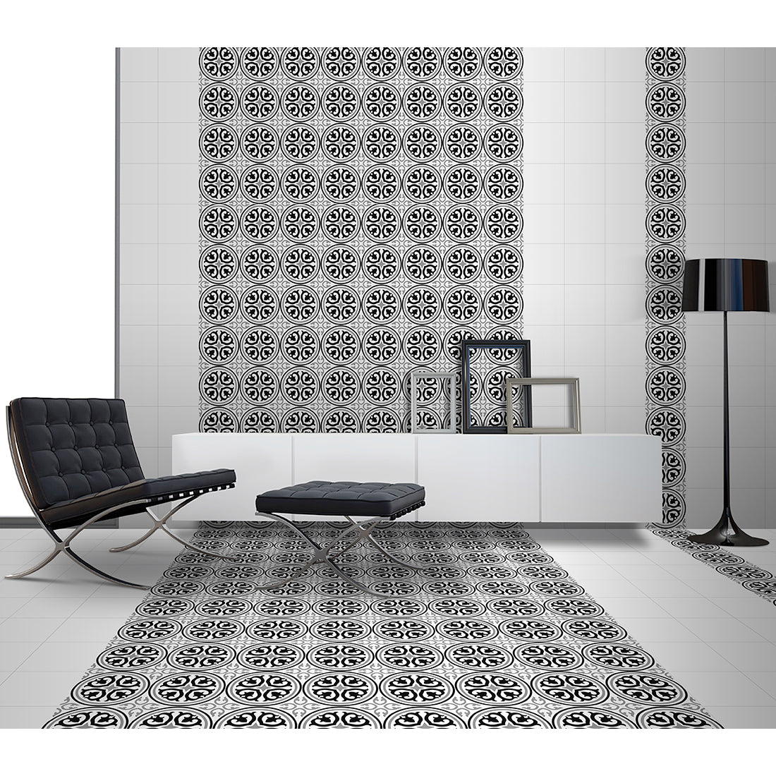 Black Matte Ceramic Tiles in Vintage Cube Pattern