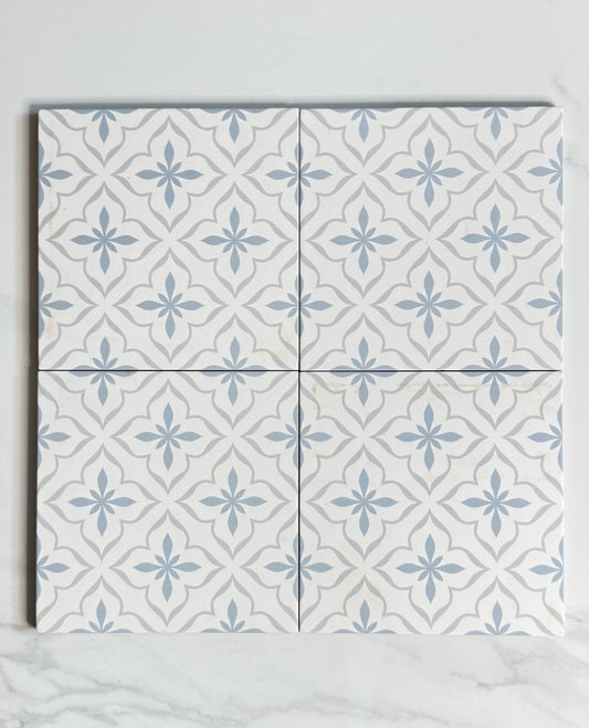 Charming Blue Ceramic Tiles with Antique Cube Pattern