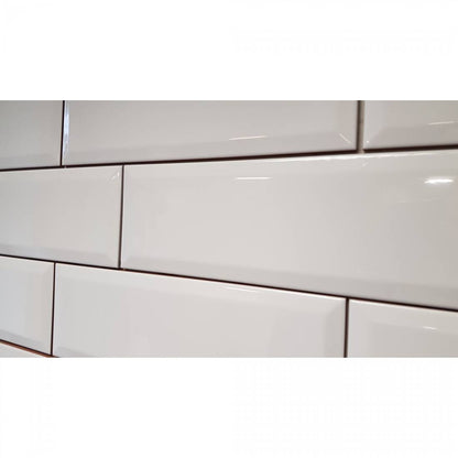 Lustrous White Ceramic Wall Tiles - Biselado 10x30 Gloss Bevelled