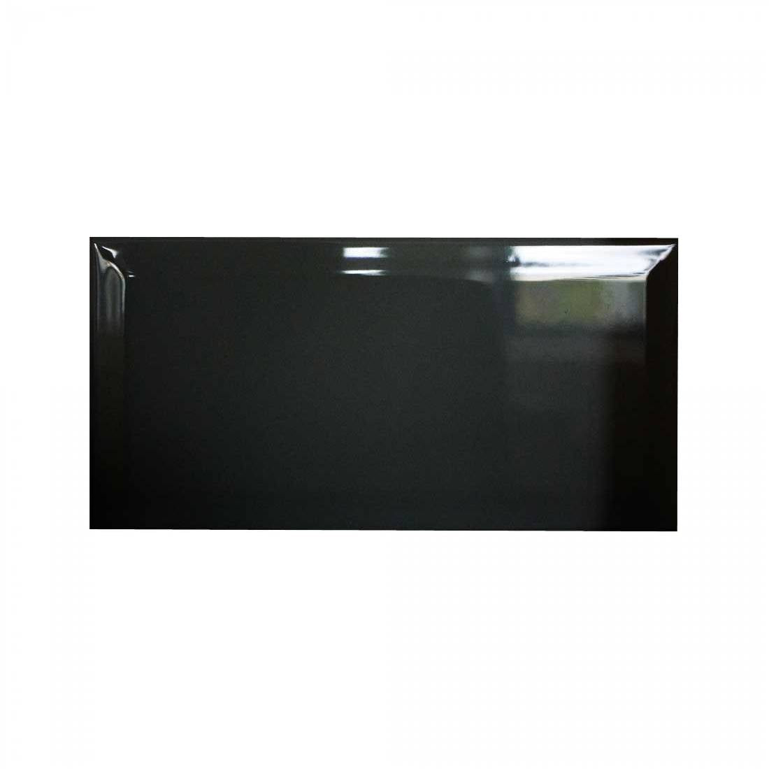 Shimmering Black Gloss Ceramic Wall Tiles - 10x20 Biselado Collection