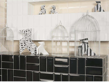 Shimmering Black Gloss Ceramic Wall Tiles - 10x20 Biselado Collection