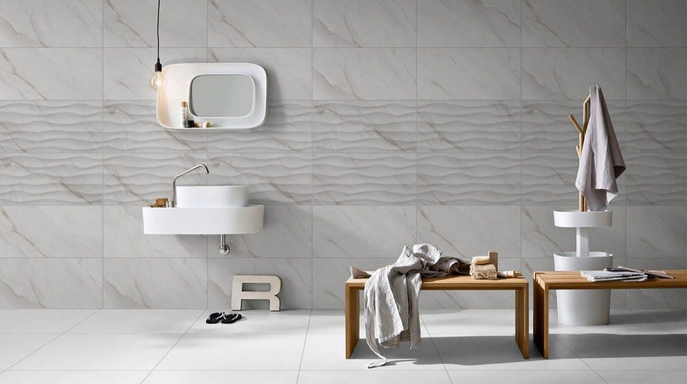 Gleaming Glossy Ceramics: Luxurious White tiles with a Golden Touch