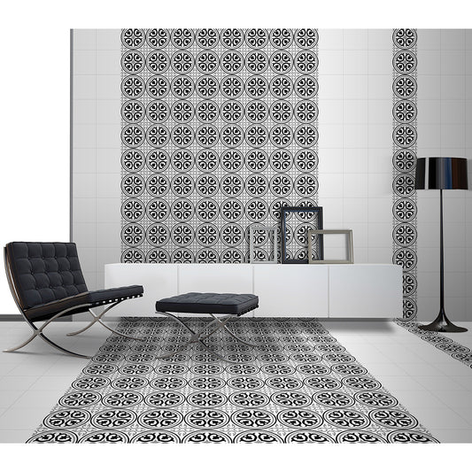 Black Matte Ceramic Tiles in Vintage Cube Pattern